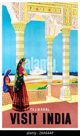 Besuchen Sie Indien. Taj Mahal. Künstler unbekannt. Poster veröffentlicht im 1950s. Stockfoto