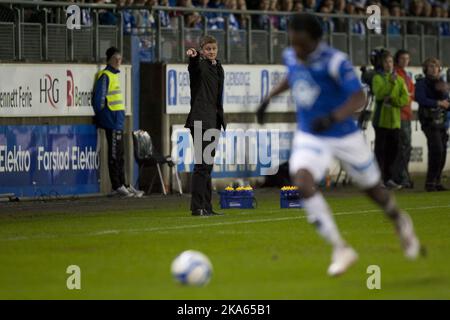 Molde-Manager Ole Gunnar Solskjaerr das Fußballligaspiel zwischen Molde und Stromsgodset im Aker-Stadion in Molde S ¥ Sonntagabend. Foto: Svein Ove Ekornesvaag / Scanpix Norwegen Stockfoto