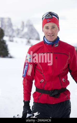 SEISER ALM, ITALIEN 20150209. Langlauffahrer Ola Vigen Hattestad beim Training in der Seiser Alm, Montag. Foto: Berit Roald / NTB scanpix Stockfoto