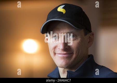 SEISER ALM, ITALIEN 20150209. Im Hotel Steger-Dellai trifft der Langlauffahrer Haavard Klemetsen die Presse. Foto: Berit Roald / NTB scanpix Stockfoto