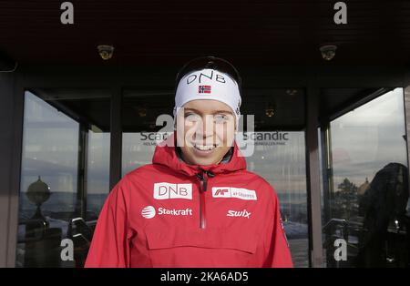 Oslo, Norwegen 20150211. Pressegespräch mit Biathleten in Holmenkollen. Else Ringen freut sich auf gute Ergebnisse bei der WM in Holmenkollen. Foto: Vidar Ruud / NTB scanpix. Stockfoto