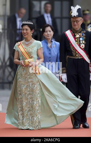 STOCKHOLM, SCHWEDEN 20150613. Hochzeit zwischen Prinz Carl Philip und Sofia Hellqvist. Prinzessin Takamado von Japan kommt in der Königlichen Kapelle in Stockholm an, um an der Prinzenhochzeit am Samstag teilzunehmen. Foto: Jon Olav Nesvold / NTB scanpix Stockfoto