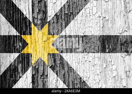 Flag of Sutherland ist eine historische Grafschaft, ein Registrierungsbezirk und ein Lieutenanzgebiet in den schottischen Highlands. Seine Kreisstadt ist Dornoch Stockfoto