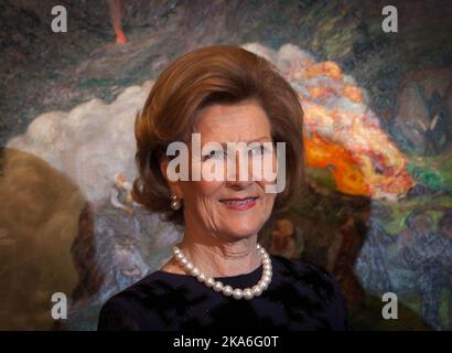 London, Großbritannien 20160203. Königin Sonja eröffnet eine Ausstellung des norwegischen Malers Nikolai Astrup (1880-1928) in der Dulwich Gallary in London. Foto: Nina E. Rangoy / NTB scanpix Stockfoto