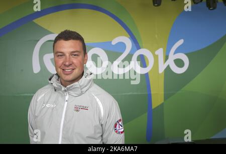 Rio de Janeiro, Brasilien 20160810. Sommerolympiade in Rio 2016 Pressekonferenz.der norwegische Sportschütze Ole Kristian Bryhn. Foto: Vidar Ruud / NTB scanpix Stockfoto