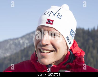 Hochfilzen, Österreich 20170213. Biathlon-Weltmeisterschaften 2017. Emil Hegle Svendsen während eines Pressetreffens, Montag. Foto: Berit Roald / NTB scanpix Stockfoto