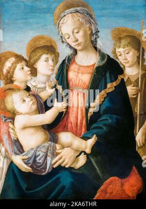 Sandro Botticelli, die Jungfrau und das Kind mit zwei Engeln und dem jungen hl. Johannes dem Täufer, Malerei in Tempera auf Tafel, 1465-1470 Stockfoto