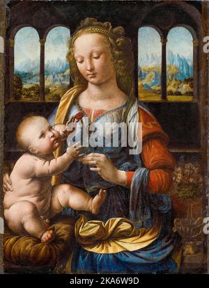 Leonardo da Vinci, Madonna der Nelke, Renaissance-Gemälde in Öl auf Holz, um 1475 Stockfoto