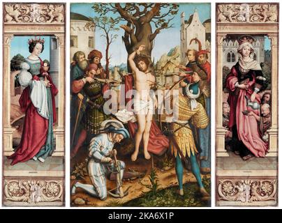 Martyrium des heiligen Sebastian (St. Sebastian Altarbild), Ölgemälde auf Tafel von Hans Holbein dem Jüngeren, 1516 Stockfoto