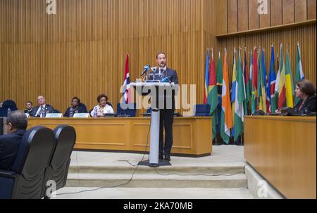 Addis Abeba, Äthiopien 20171107. Kronprinz Haakon vor dem Ausschuss der Ständigen Vertreter der Afrikanischen Union (AU). Foto: Vidar Ruud / NTB scanpi Stockfoto