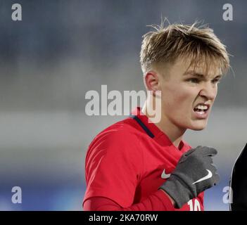 DRAMMEN, Norwegen 20171114. U21 EM-Qualifikation, Norwegen - Irland. Torschütze Martin Oedegaard während des Qualifikationsspiels der Europameisterschaft zwischen Norwegen und Irland am Dienstag im Marienlyst Stadium in Drammen. Das Spiel endete am 2-1. Foto: Lise Aaserud / NTB scanpi Stockfoto