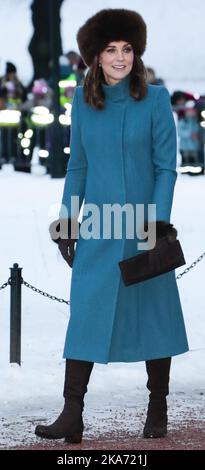 Oslo, Norwegen 20180201. Prinz Wilhelm von Großbritannien und Herzogin Kate besuchen Norwegen. Herzogin Kate beim Spaziergang im Palace Park am Donnerstag. Foto: Lise Aaserud / NTB scanpix Stockfoto