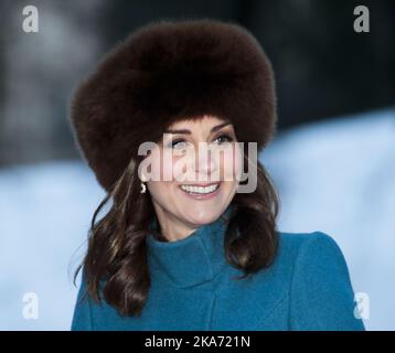 Oslo, Norwegen 20180201. Prinz Wilhelm von Großbritannien und Herzogin Kate besuchen Norwegen. Herzogin Kate beim Spaziergang im Palace Park am Donnerstag. Foto: Lise Aaserud / NTB scanpix Stockfoto