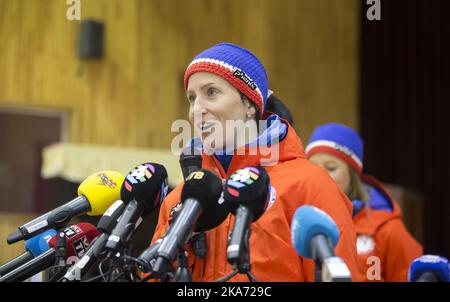 Pyeongchang, Südkorea 20180208. Marit Bjoergen vor dem Start des 15 km Skiathlons. Foto: Terje Pedersen / NTB scanpi Stockfoto