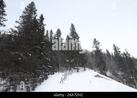 Vemork, Rjukan 20180228. Kronprinz Regent Haakon (vorne) nimmt am Mittwoch am 75.. Jahrestag der Schwerwasser-Sabotageoperation in Vemork Teil. Er folgt der Route der Saboteure Foto: Haakon Mosvold Larsen / NTB scanpix Stockfoto