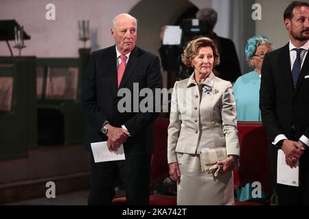 Oslo, Norwegen 20180829. König Harald und Königin Sonja feiern ihren goldenen Hochzeitstag. Das königliche Paar in der Kathedrale von Oslo. POOL Foto: Lise Aaserud / NTB scanpi Stockfoto