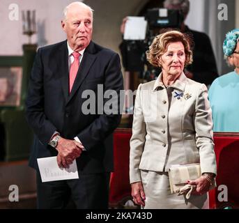 Oslo, Norwegen 20180829. König Harald und Königin Sonja feiern ihren goldenen Hochzeitstag mit einem Gottesdienst im Osloer Dom. POOL Foto: Lise Aaserud / NTB scanpi Stockfoto