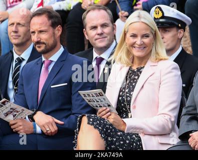 Svelvik, Norwegen 20180904. Kronprinz Haakon und Kronprinzessin Mette-Marit besuchen Vestfold vom 4. Bis 6. September. Foto: Lise Aaserud / NTB scanpi Stockfoto