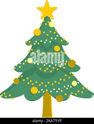 Vektor-Illustration eines Weihnachtsbaums mit Lichtern und Kugeln verziert. Stock Vektor