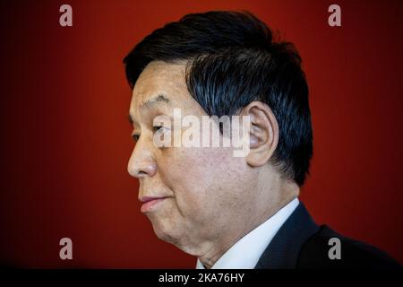 Oslo, Norwegen 20190515. Li Zhanshu, Vorsitzender des Ständigen Ausschusses des chinesischen Nationalen Volkskongresses, besucht das Storting (norwegisches parlament). Foto: Stian Lysberg Solum / NTB scanpi Stockfoto