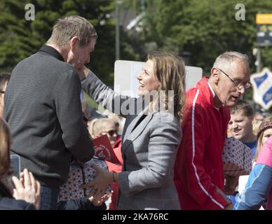 Nadderud, Norwegen 20190526. ViVil-Lekene 2019. Prinzessin Märtha Louise ist am Sonntag im Nadderud-Stadion anwesend und begleitet die Teilnehmer mit großer Begeisterung. Paal Heidang (links) und Bjoerge Zahl erhielten Aufmerksamkeit für 40 Jahre Teilnahme. Foto: Terje Bendiksby / NTB scanpi Stockfoto