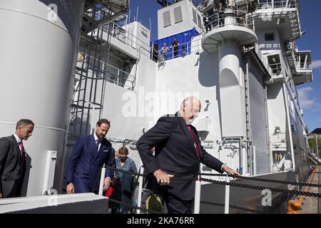 Oslo, Norwegen 20190529. König Harald (rechts) und Kronprinz Haakon besuchen das Forschungsschiff Kronprinz Haakon in Akershuskaia, Oslo. Foto: Ryan Kelly / NTB scanpi Stockfoto