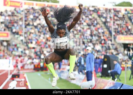 Caterine Ibarguen aus Kolumbien kämpft während der IAAF Diamond League im Bislett Stadium in Oslo am 13. Juni 2019 um den Gewinn des Frauen-Dreisprungs. Foto von Ryan Kelly, NTB scanpix Stockfoto