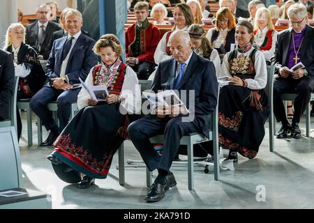 Asker, Norwegen 20200905. Königin Sonja, König Harald, Leah Isadora Behn und Prinzessin MÃ¤rtha Louise nehmen an der Konfirmation von Prinz Sverre Magnus in der Asker Kirche Teil. POOL Foto: Lise Aaserud / NTB scanpix Stockfoto