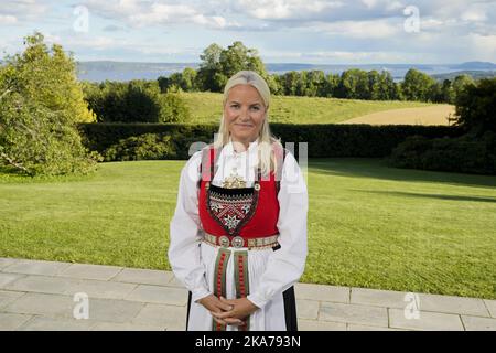 Asker, Norwegen 20200905. Kronprinzessin Mette Marit in Skaugum nach der Bestätigung von Prinz Sverre Magnus in der Asker Kirche. POOL Foto: Lise Ã…serud / NTB scanpix Stockfoto