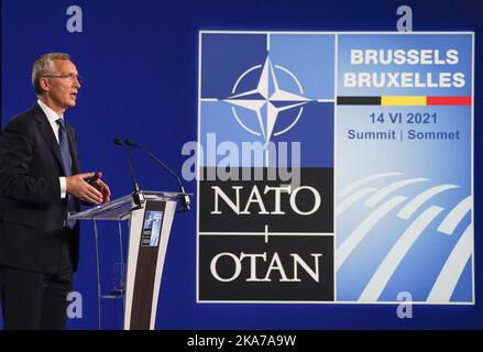 Brüssel, Belgien 20210614. Pressekonferenz mit NATO-Generalsekretär Jens Stoltenberg während des NATO-Gipfels in Brüssel. Foto: Torstein BÃ¸e / NTB Stockfoto