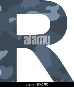 Englisches Alphabet Buchstabe R, Khaki-Stil isoliert auf weißem Hintergrund - Vektor-Illustration Stock Vektor