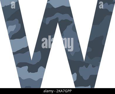 Englisches Alphabet Buchstabe W, Khaki-Stil isoliert auf weißem Hintergrund - Vektor-Illustration Stock Vektor