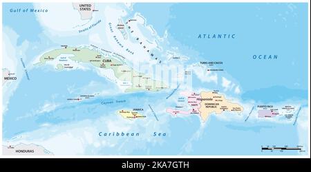 Vektorkarte der Großantillen in der Karibik Stockfoto