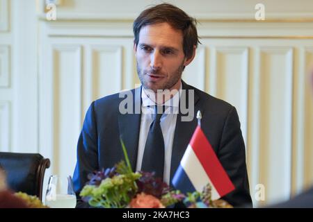 Oslo 20220914. Der niederländische Außenminister Wopke Hoekstra bei einem Treffen mit Außenminister Anniken Huitfeldt. Foto: Beate Oma Dahle / NTB Stockfoto