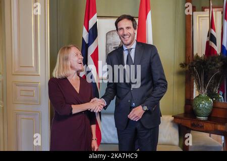 Oslo 20220914. Außenministerin Anniken Huitfeldt trifft den niederländischen Außenminister Wopke Hoekstra. Foto: Beate Oma Dahle / NTB Stockfoto