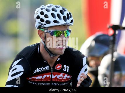 Cervélo TestTeam Thor Hushovd feiert den Sieg der Norwegian Road National Chmapionships in Trondheim. Stockfoto