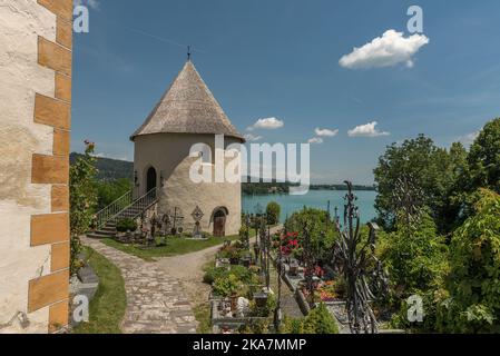 Blick auf den Wörthersee von der Pfarrkirche Maria Wörth Stockfoto