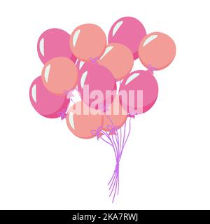 Rosa Ballons isoliert auf weißem Hintergrund. Symbol für Einladung oder Grußkarte für Babydusche. Stockfoto