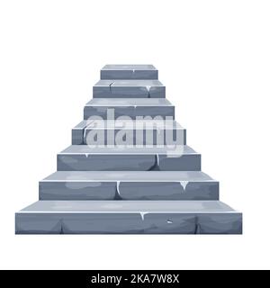 Steinmärchen Treppe, mittelalterliche alte Architektur in Cartoon-Stil isoliert auf weißem Hintergrund mit Rissen, gebrochene Elemente. Spielelement, Designelement. Vektorgrafik Stock Vektor