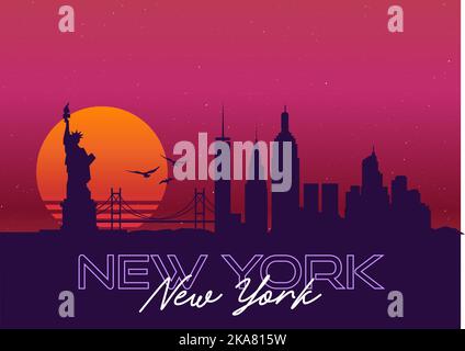 New York, USA Landschaft Skyline Vektorgrafik Stock Vektor