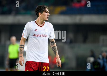 Verona, Italien. 31. Oktober 2022. Roma's Nicolo Zaniolo Porträt während Hellas Verona FC vs AS Roma, italienische Fußballserie A Spiel in Verona, Italien, Oktober 31 2022 Quelle: Independent Photo Agency/Alamy Live News Stockfoto