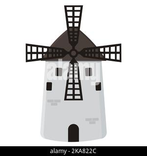 Windmühle im Cartoon-Stil, Vektor isoliert Illustration auf weißem Hintergrund Stock Vektor