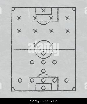 Fußball- und Fußballtaktik mit Kreide gezeichnet, Marker auf einem weißen Brett - Vektorgrafik Stock Vektor