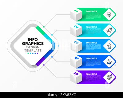 Infografik-Vorlage mit Symbolen und 5 Optionen oder Schritten. Rechteck. Kann für Workflow-Layout, Diagramm, Banner, webdesign verwendet werden. Vektorgrafik Stock Vektor