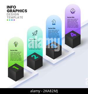 Infografik-Vorlage mit Symbolen und 4 Optionen oder Schritten. 3D Würfel. Kann für Workflow-Layout, Diagramm, Banner, webdesign verwendet werden. Vektorgrafik Stock Vektor