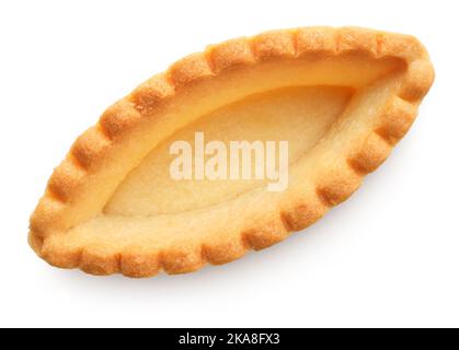 Ein leeres Tartlet, eine herbe Schale, isoliert auf weißem Hintergrund Stockfoto