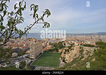 Panoramablick über Marseille von Notre Dame de la Garde Stockfoto