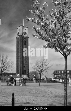 Der war Memorial Clock Tower in Coalville, Leicestershire, England; Großbritannien; Großbritannien Stockfoto