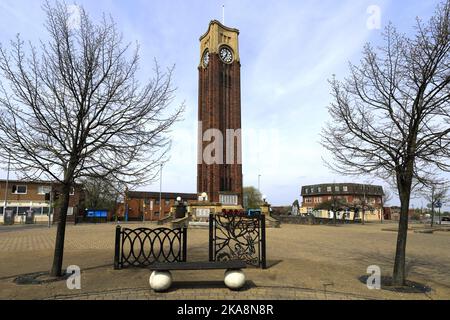 Der war Memorial Clock Tower in Coalville, Leicestershire, England; Großbritannien; Großbritannien Stockfoto