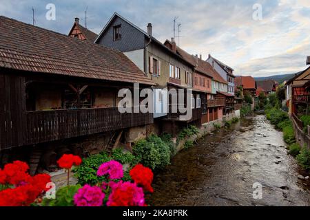 Malerisches Dorf Kaysersberg im Elsass, Frankreich Stockfoto